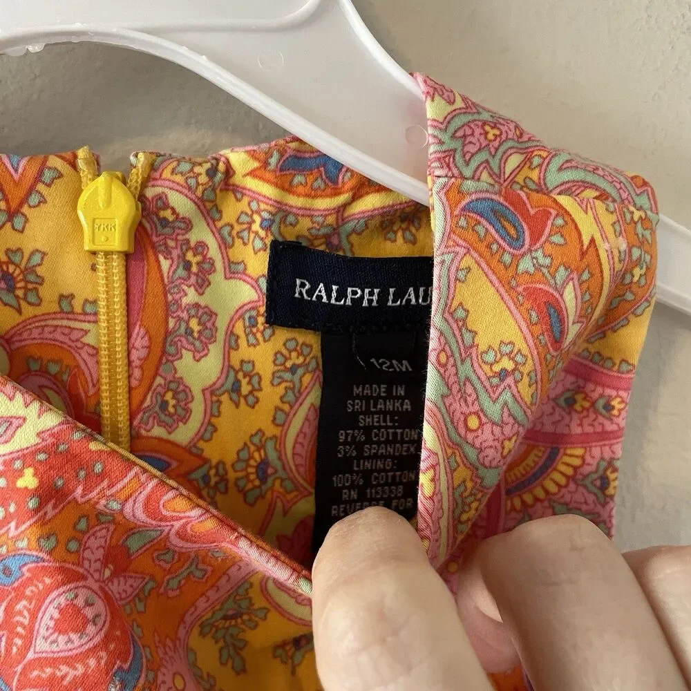 Ralph Lauren Paisley Floral Baby Shift Dress Sz 12 Months Cotton